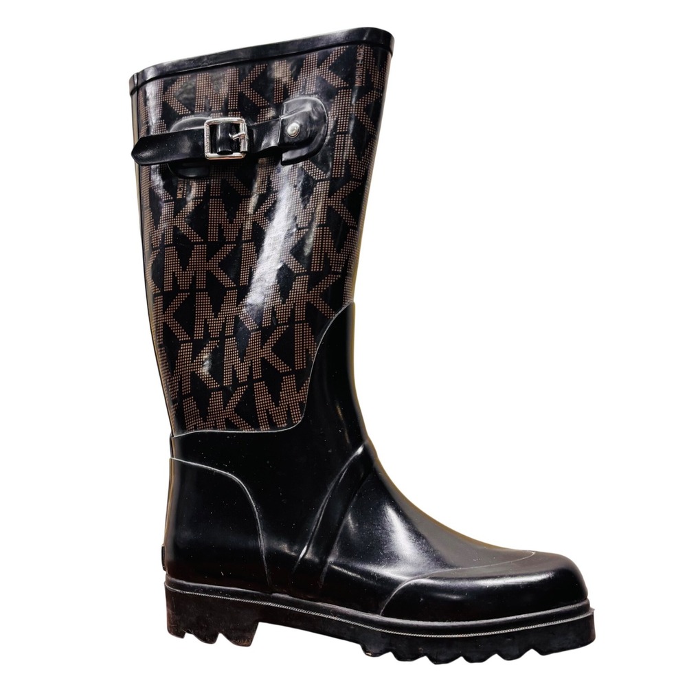 Michael Kors MK Logo Rainboot Black Rubber Monogram 40F8MKFB6Z Womens 6M